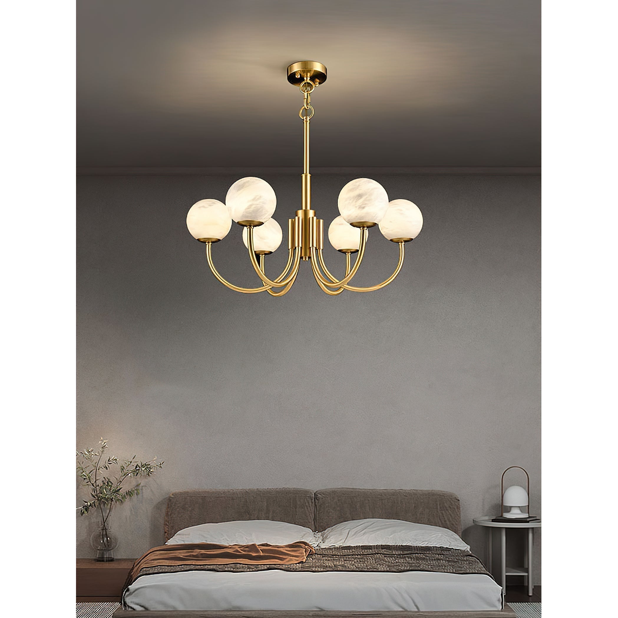 Mjolkuvys Moderne Minimaliste Globe Laiton Albâtre Lustre