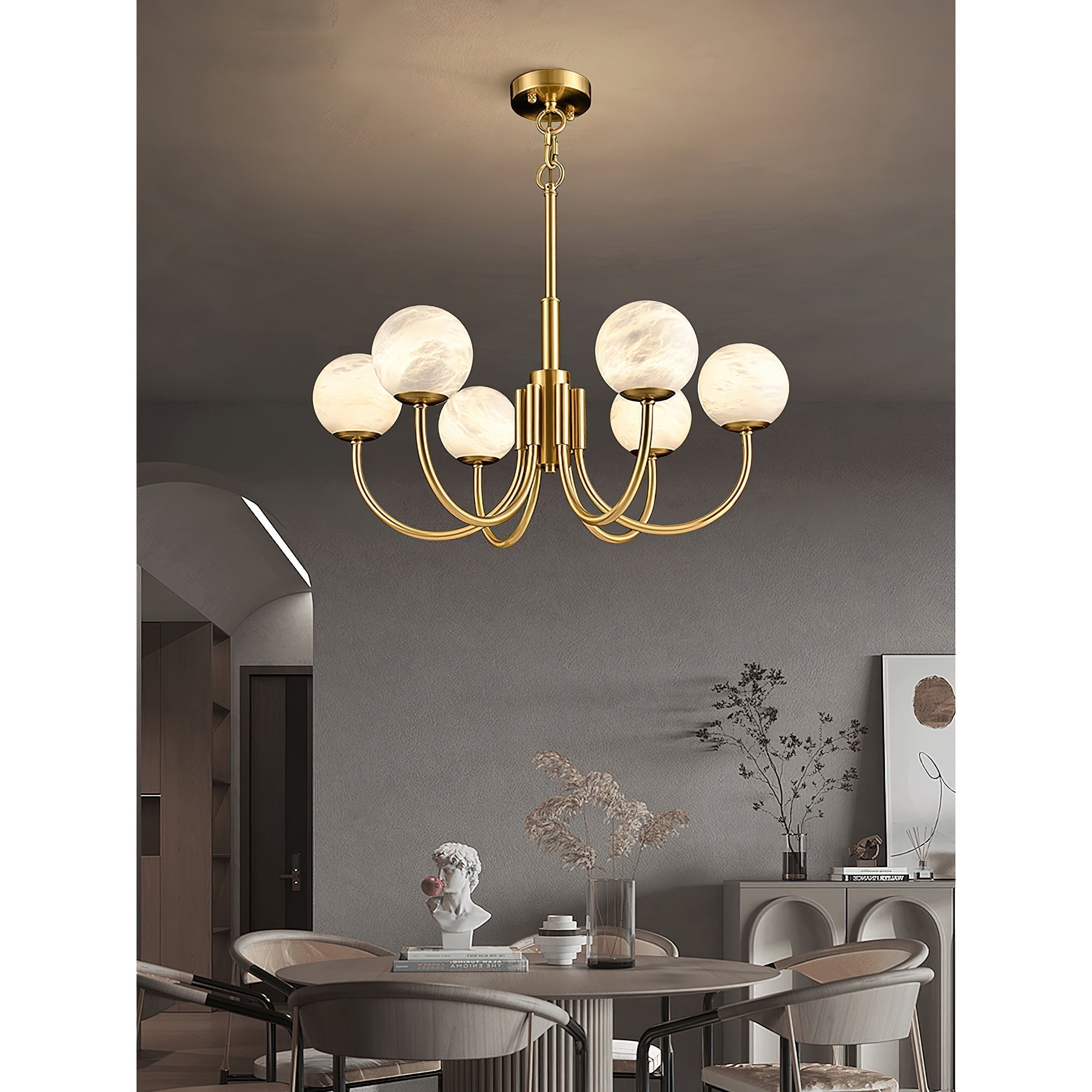 Mjolkuvys Moderne Minimaliste Globe Laiton Albâtre Lustre