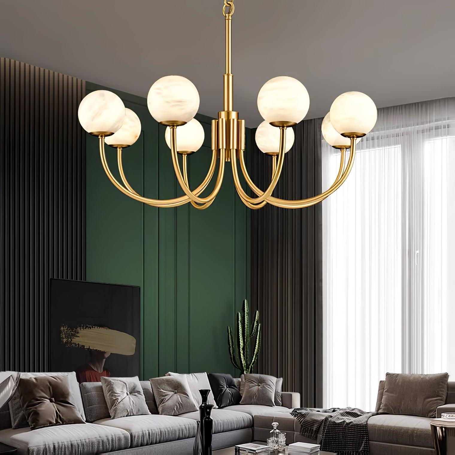 Mjolkuvys Moderne Minimaliste Globe Laiton Albâtre Lustre