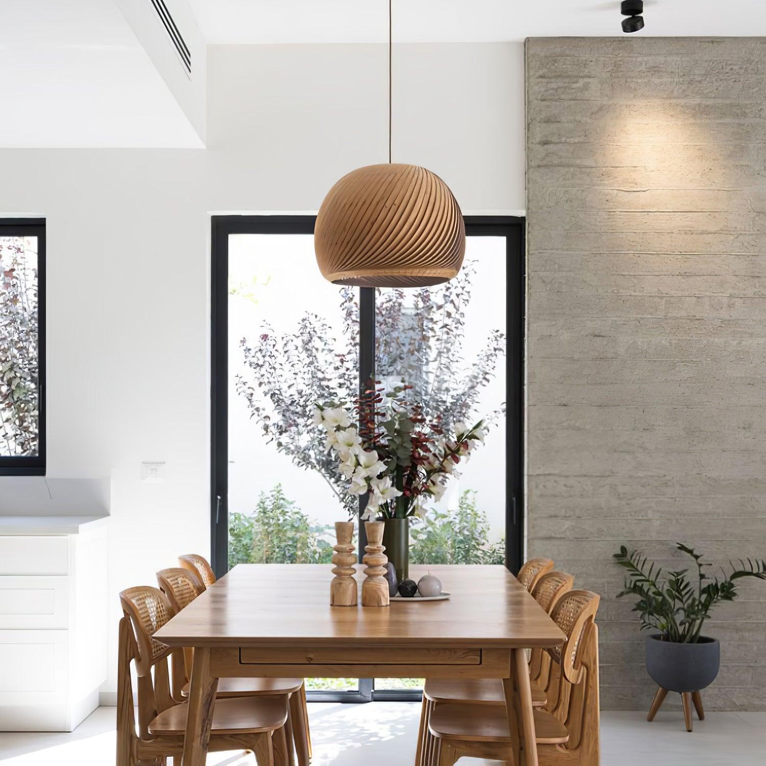 Spiral Lampe Suspension en Bois Vintage