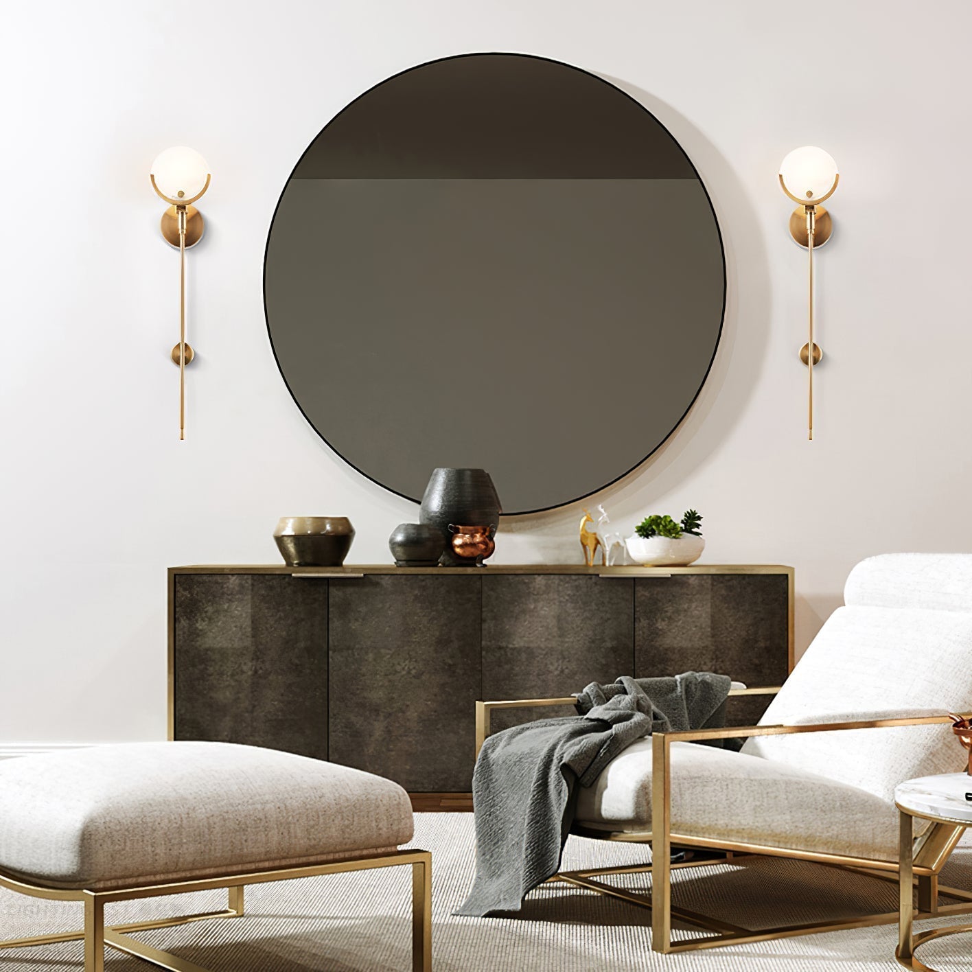 Ljomuvyo Moderne Minimaliste Laiton Albâtre Applique Murale