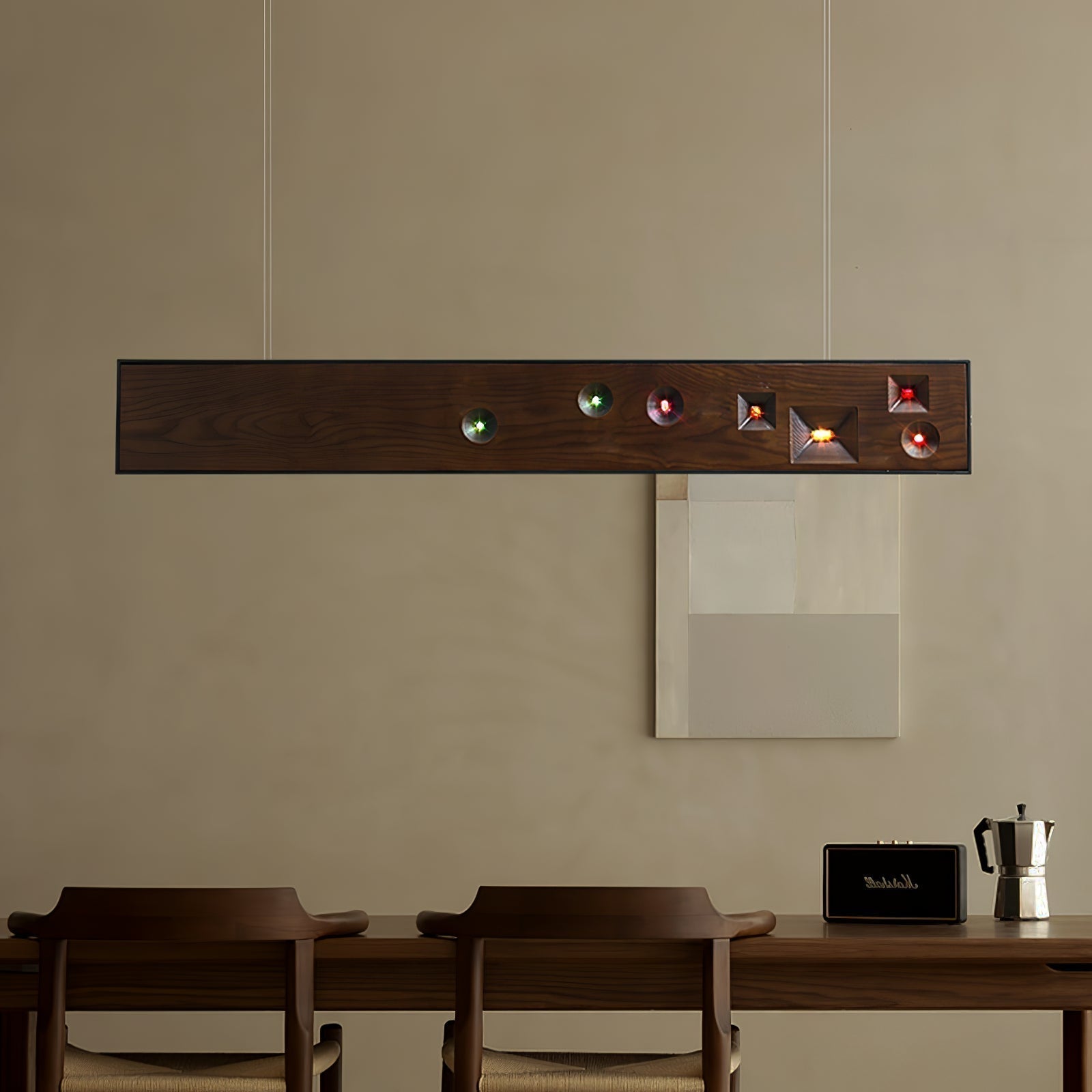 Lustra Suspension Bois Pierre Précieuse Linéaire LED