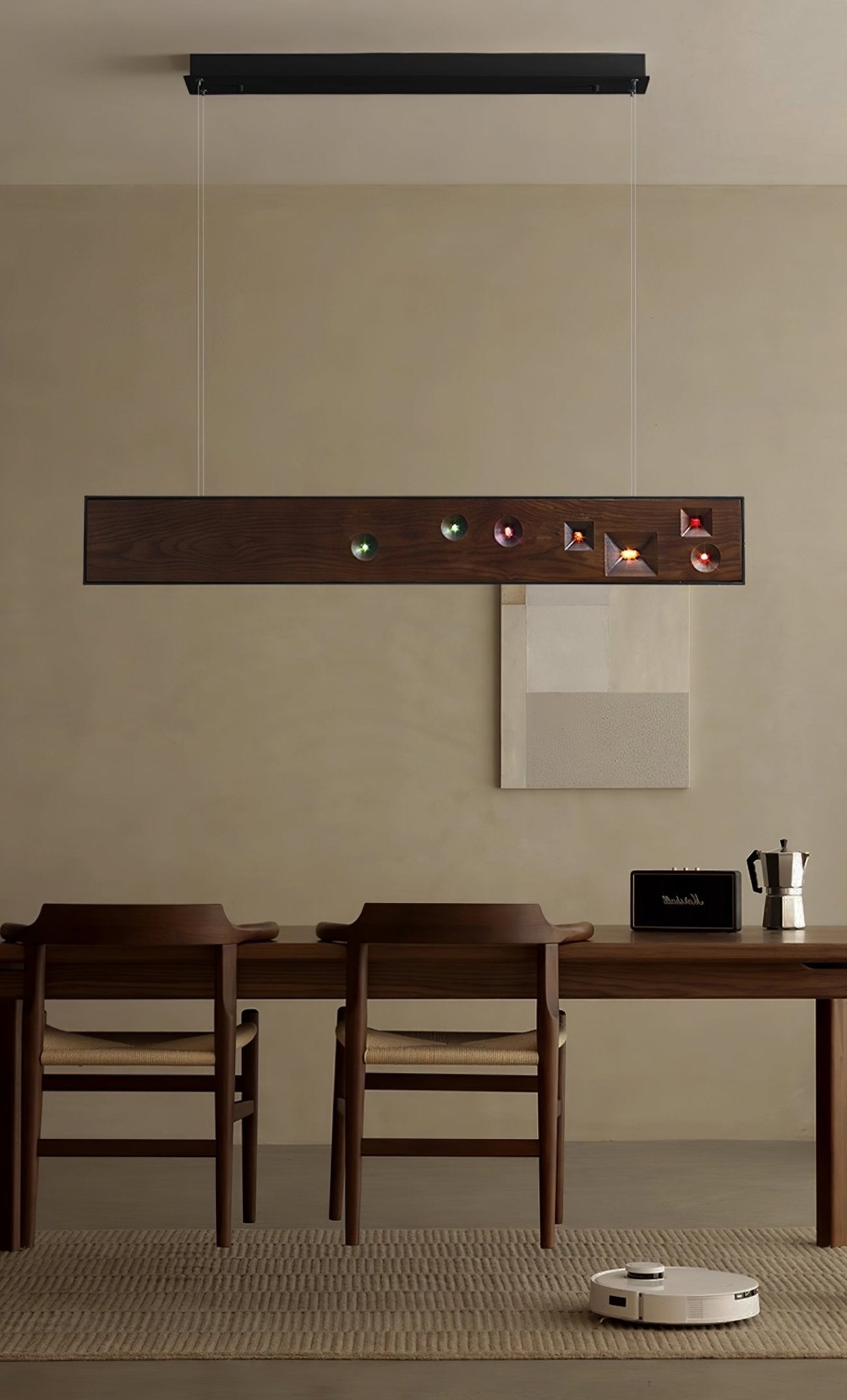 Lustra Suspension Bois Pierre Précieuse Linéaire LED