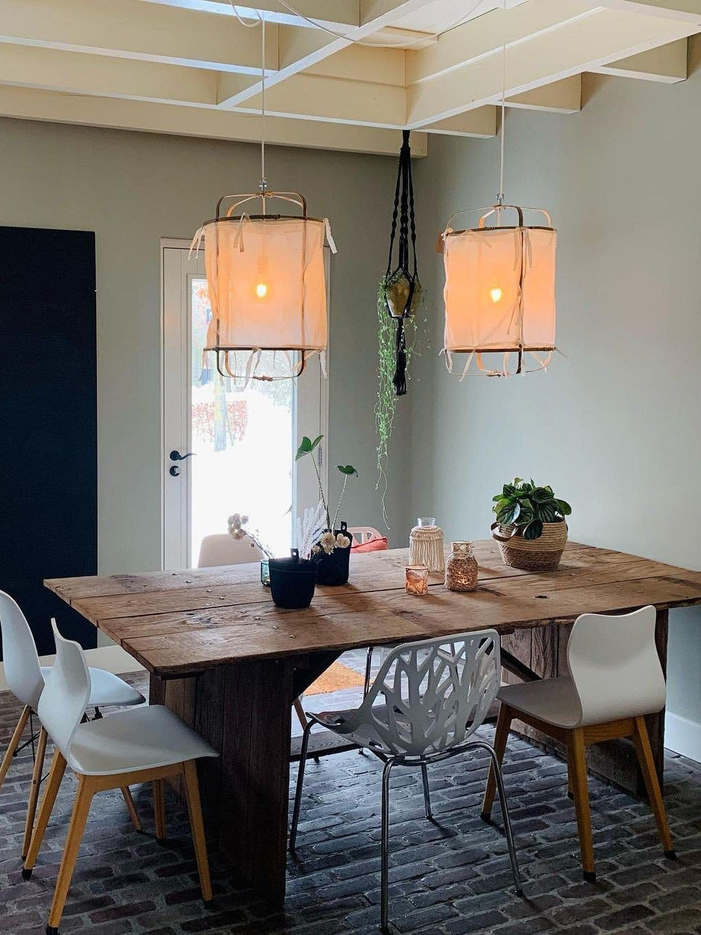 Lustra Suspension Abat-jour en Bambou pour Salon