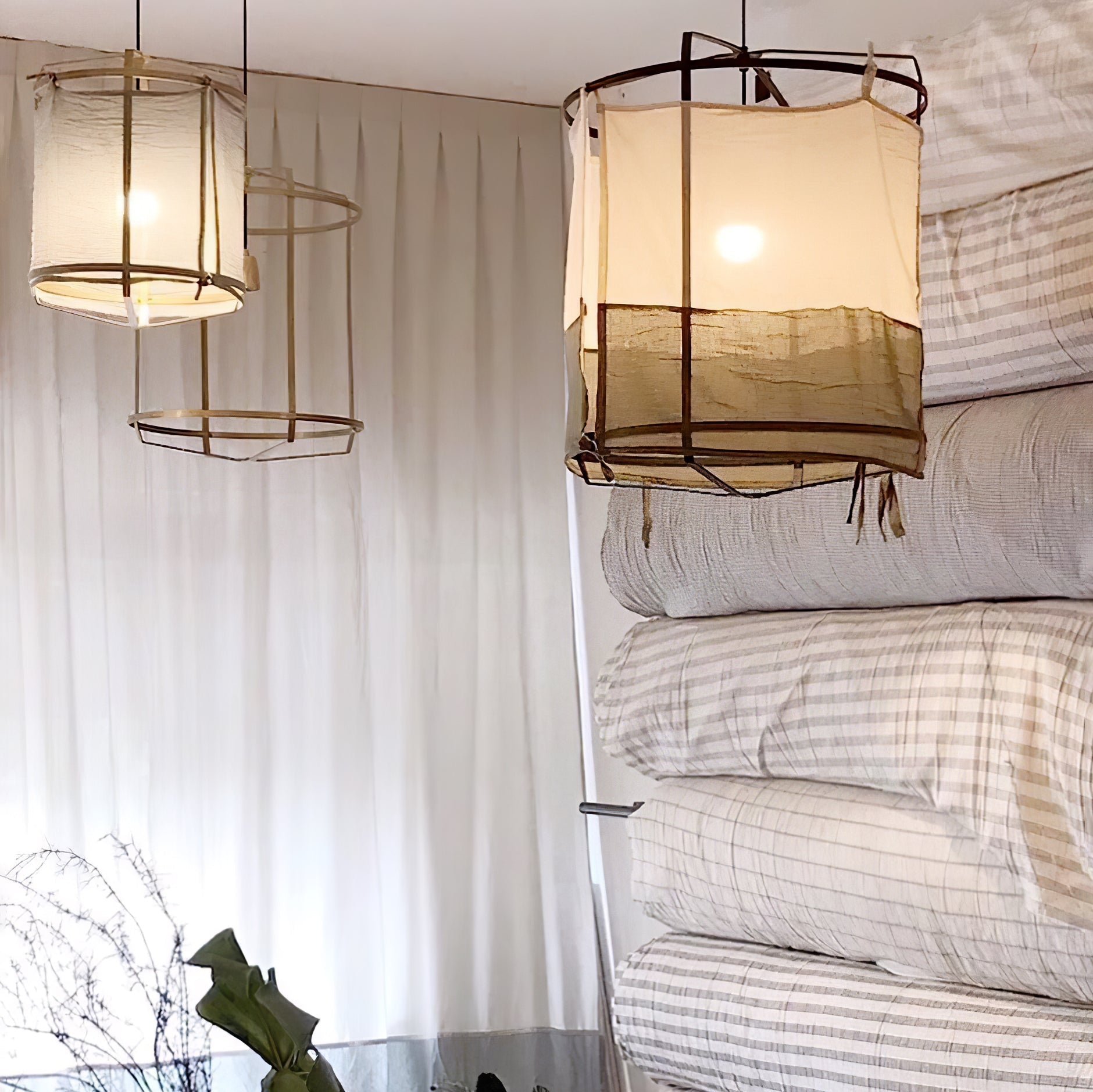 Lustra Suspension Abat-jour en Bambou pour Salon