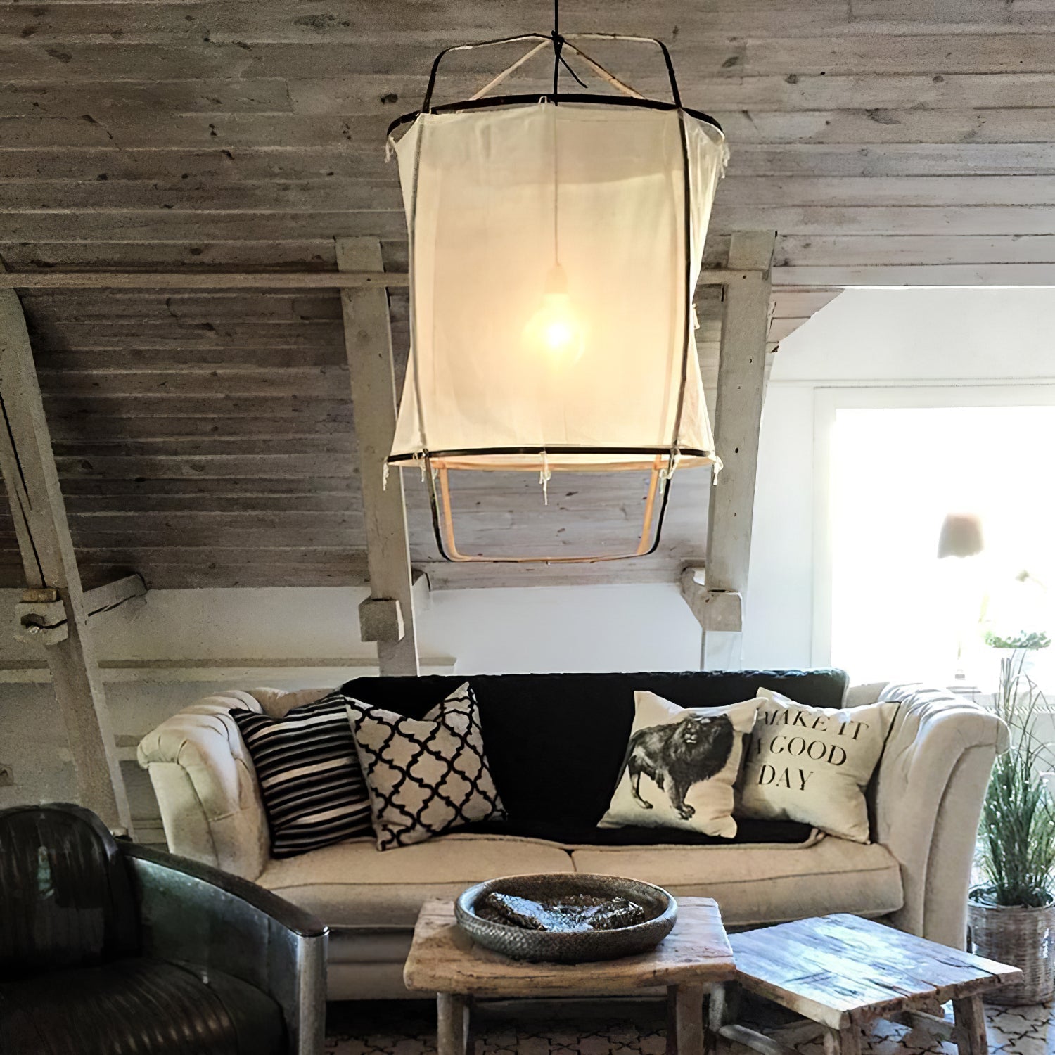 Lustra Suspension Abat-jour en Bambou pour Salon