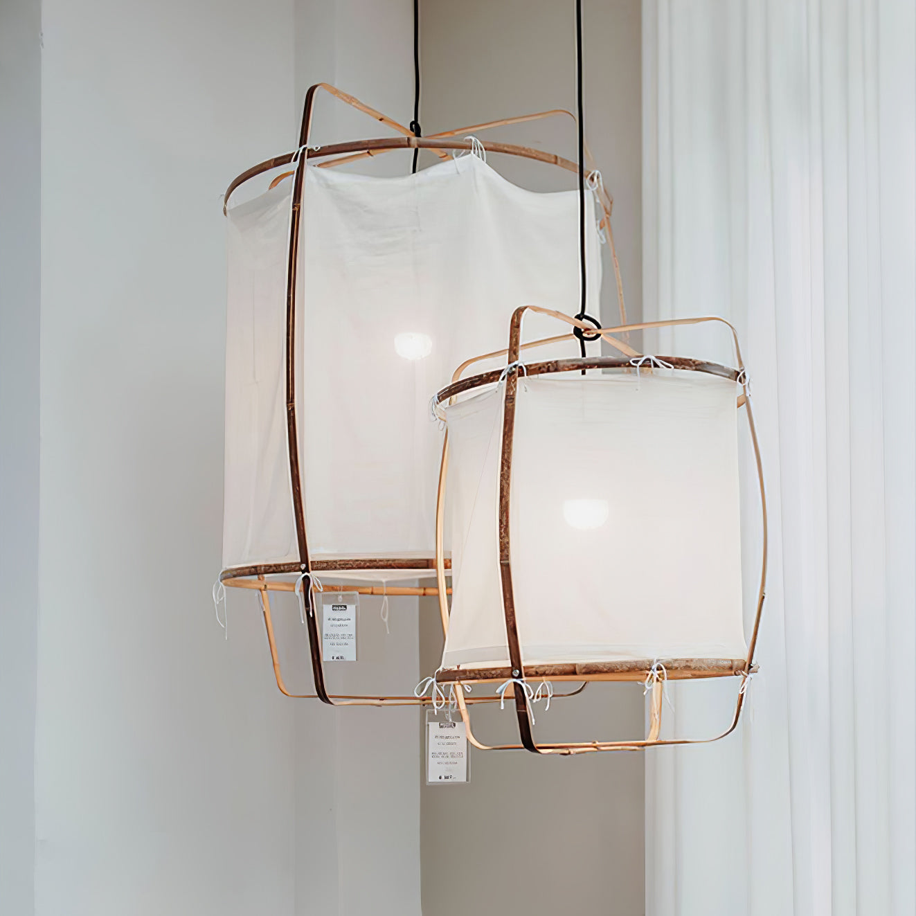 Lustra Suspension Abat-jour en Bambou pour Salon