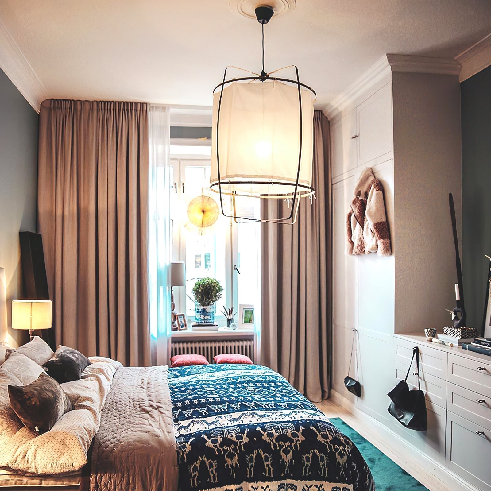 Lustra Suspension Abat-jour en Bambou pour Salon