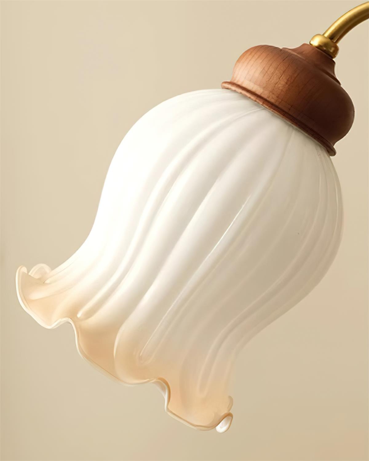 Lustre Abat-jours en Verre Tulipe Cadre en Bois de Noyer Style Rustique