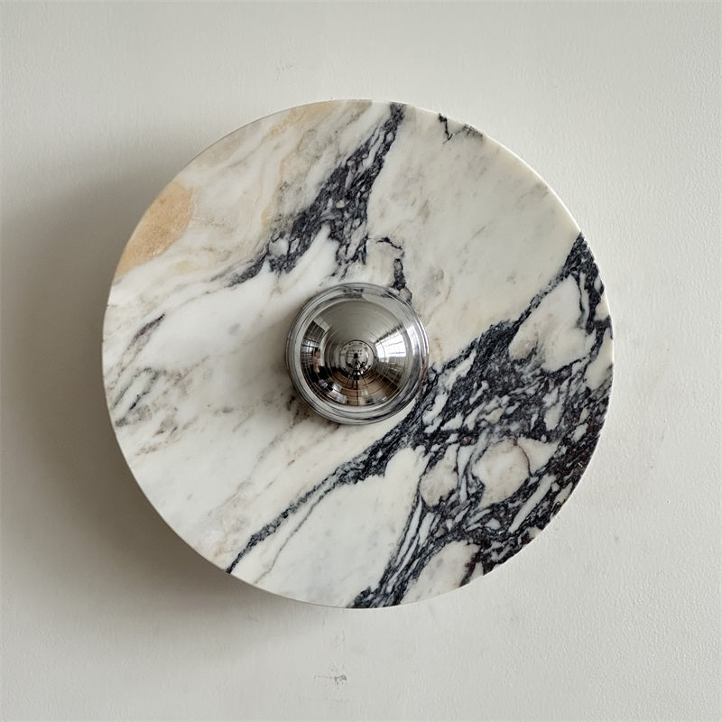 Zeno Applique Murale Ronde en Chrome, Marbre et Métal Style Minimaliste Moderne