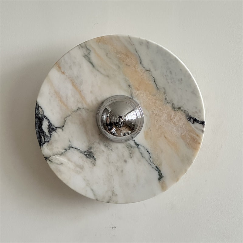 Zeno Applique Murale Ronde en Chrome, Marbre et Métal Style Minimaliste Moderne