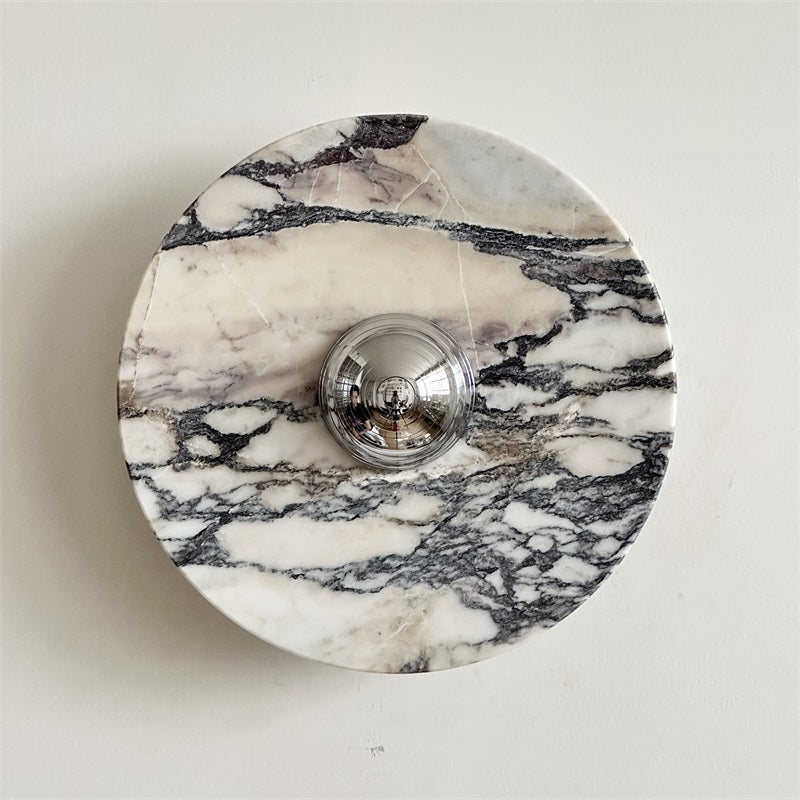 Zeno Applique Murale Ronde en Chrome, Marbre et Métal Style Minimaliste Moderne