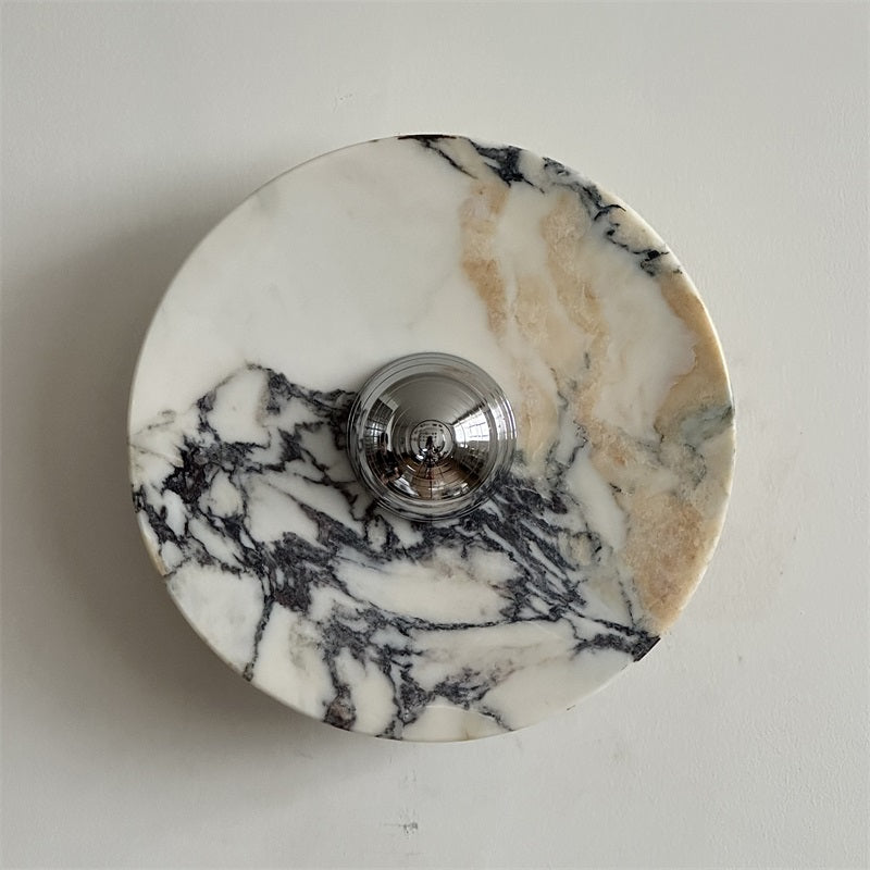 Zeno Applique Murale Ronde en Chrome, Marbre et Métal Style Minimaliste Moderne