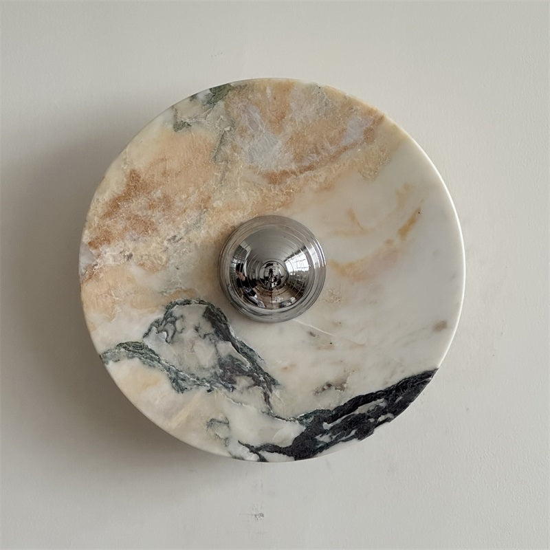 Zeno Applique Murale Ronde en Chrome, Marbre et Métal Style Minimaliste Moderne