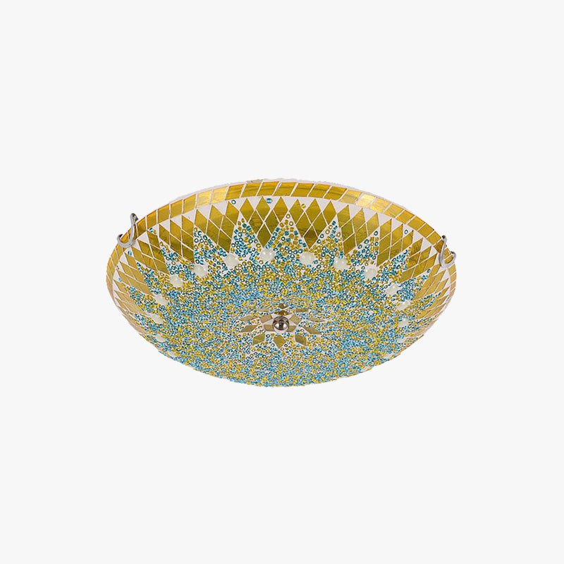 Tiffany Plafonnier Dôme Méditerranéen, Verre, Bleu/Jaune/Blanc, Salon