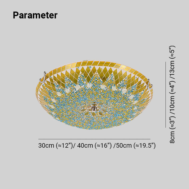 Tiffany Plafonnier Dôme Méditerranéen, Verre, Bleu/Jaune/Blanc, Salon