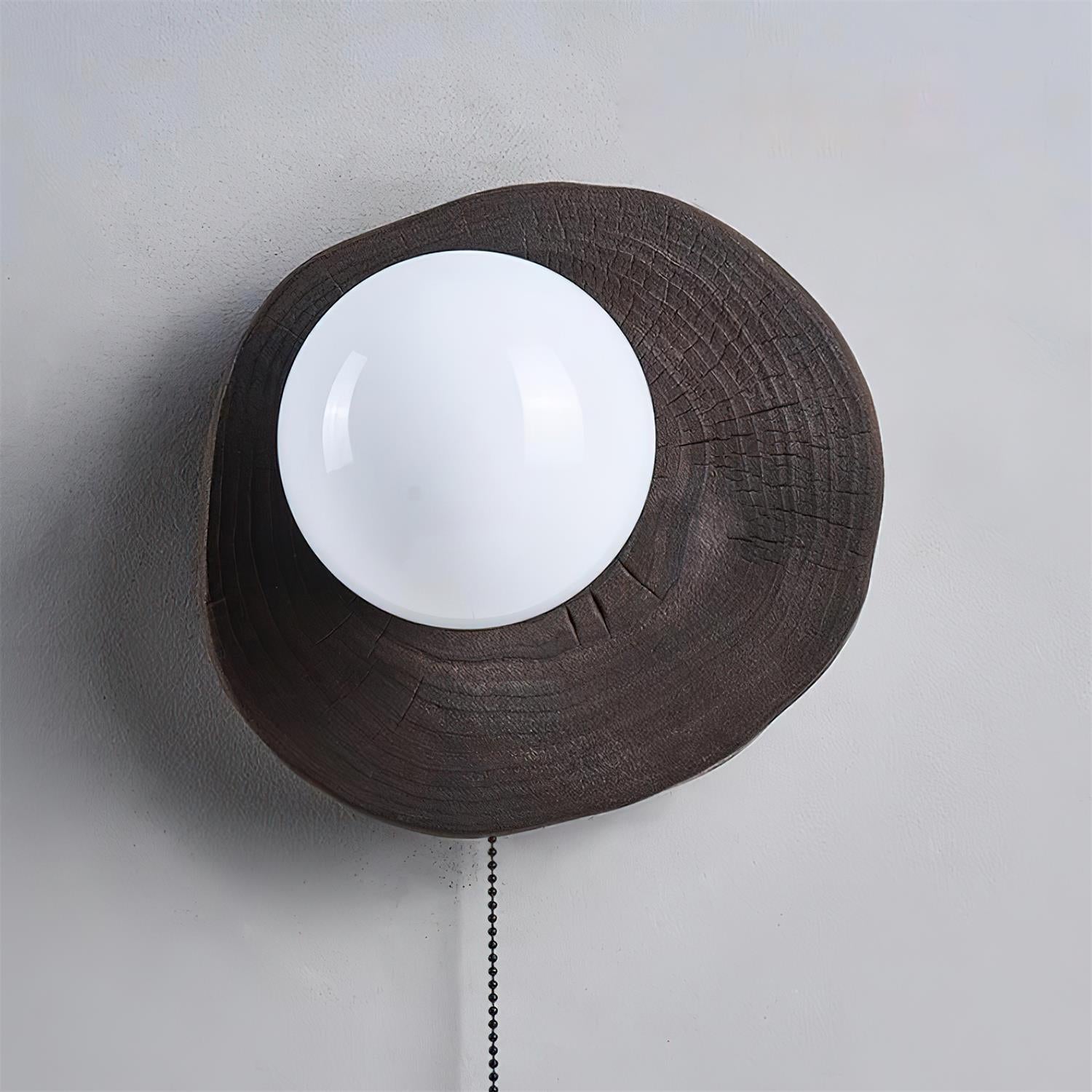 Bacia Applique Murale Anneau Sculpté En Bois Sphère En Verre