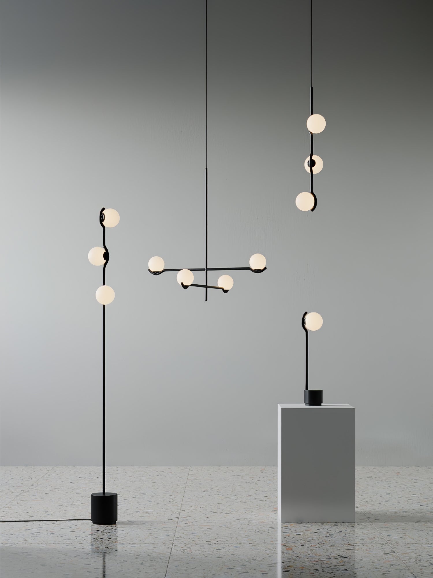 Noir Suspension Minimaliste en Verre