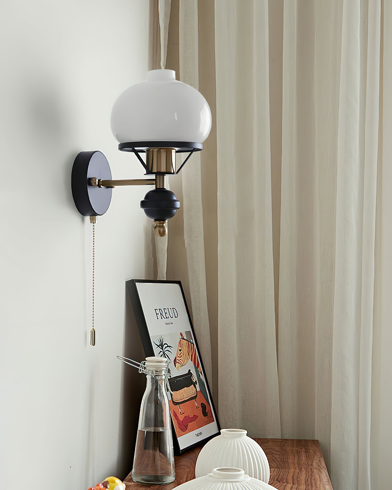 Aurum Applique Murale Noire Avec Interrupteur À Chaînette