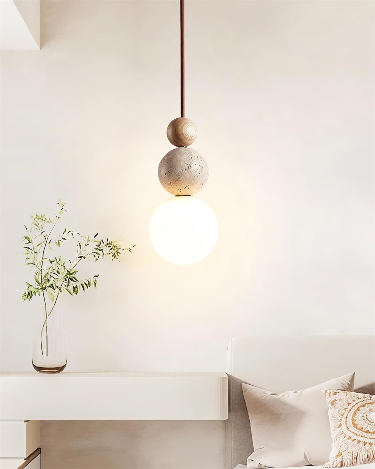 Juvio Lampe Suspension Boule en Travertin