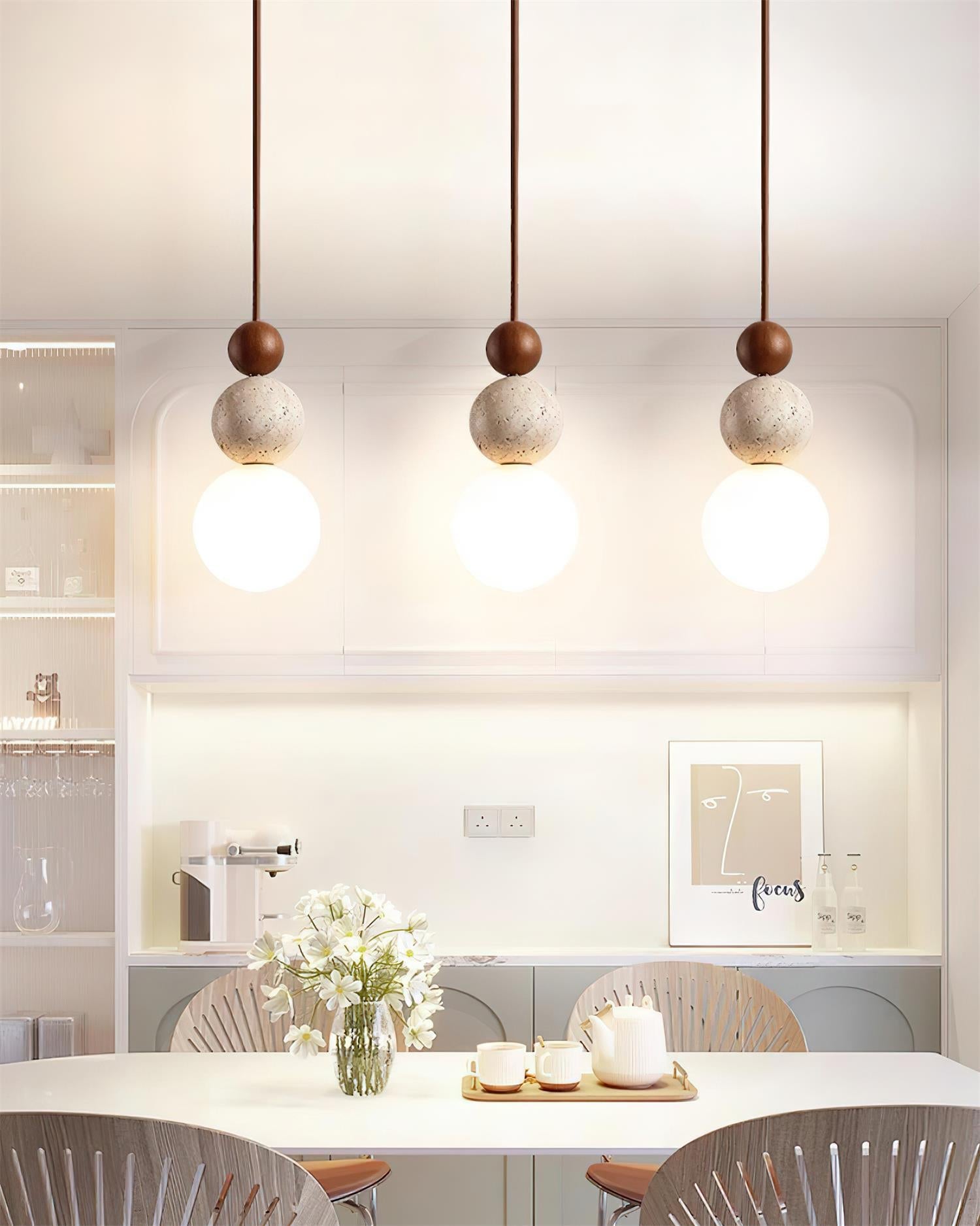 Juvio Lampe Suspension Boule en Travertin