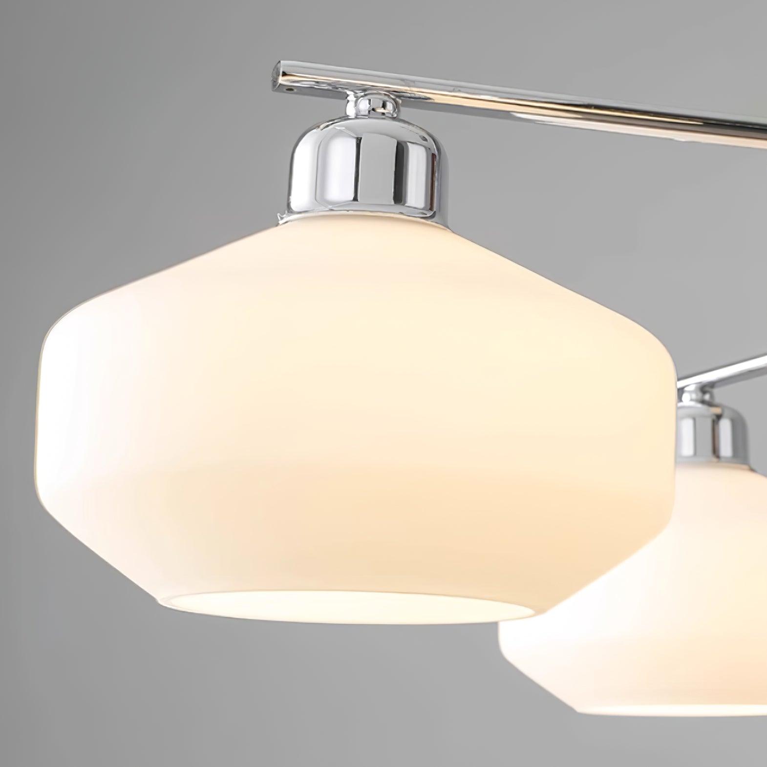 Lustra Lustre Bras en Chrome et Noyer Abat-jours en Verre Blanc Style Rétro