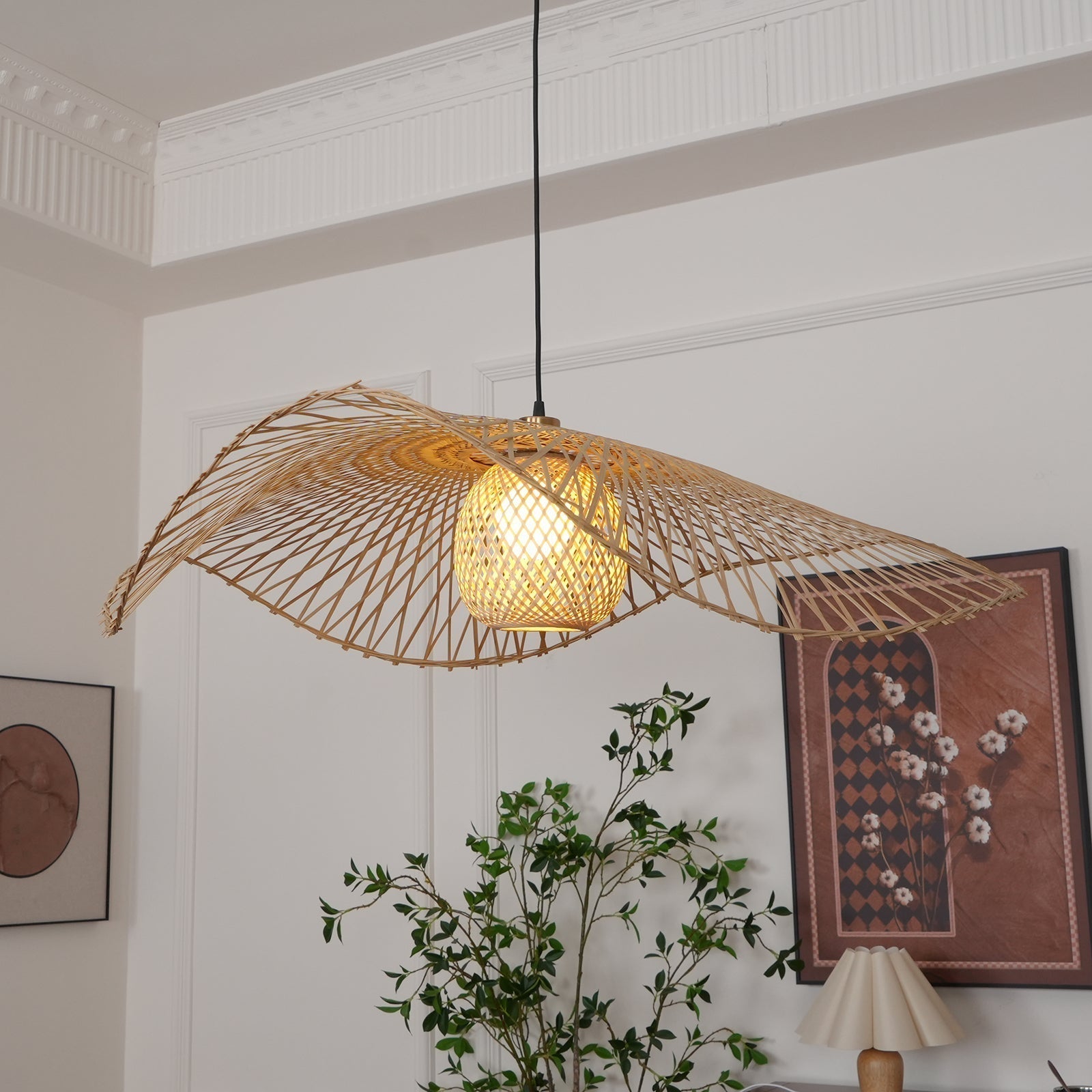 Dune Suspension Bambou Tressage Ouvert Naturel