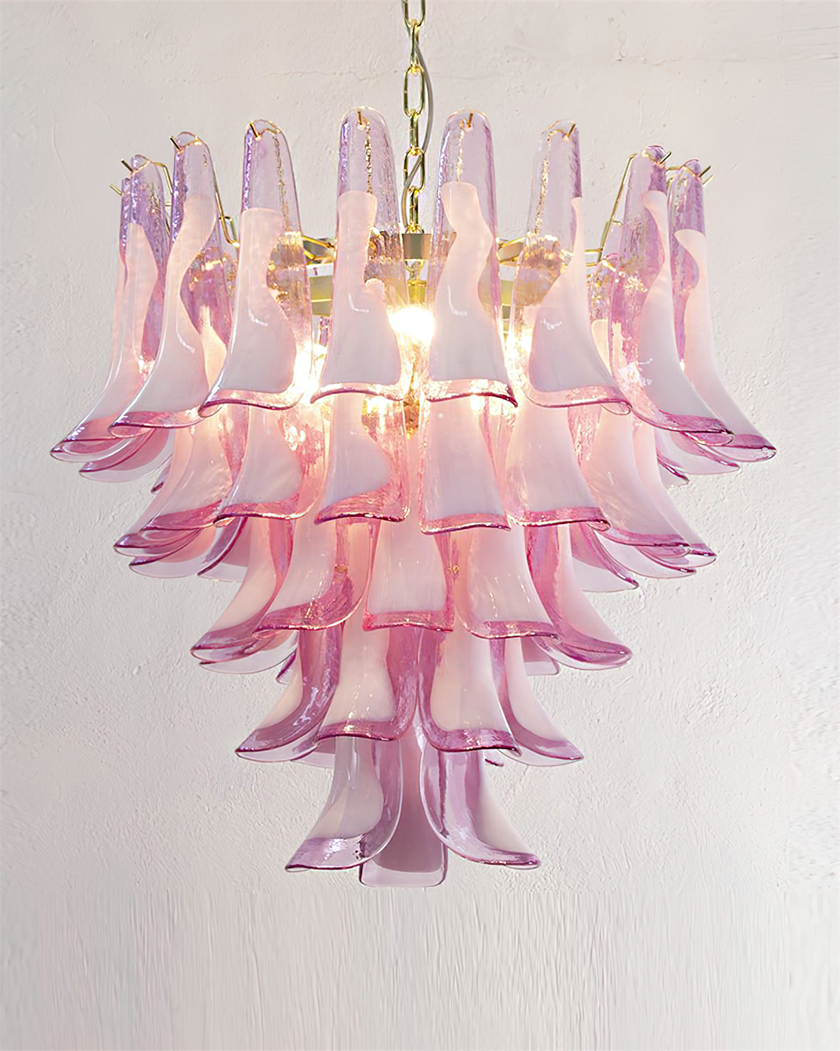 Barovier Lustre Cascade de Pétales en Verre Rose