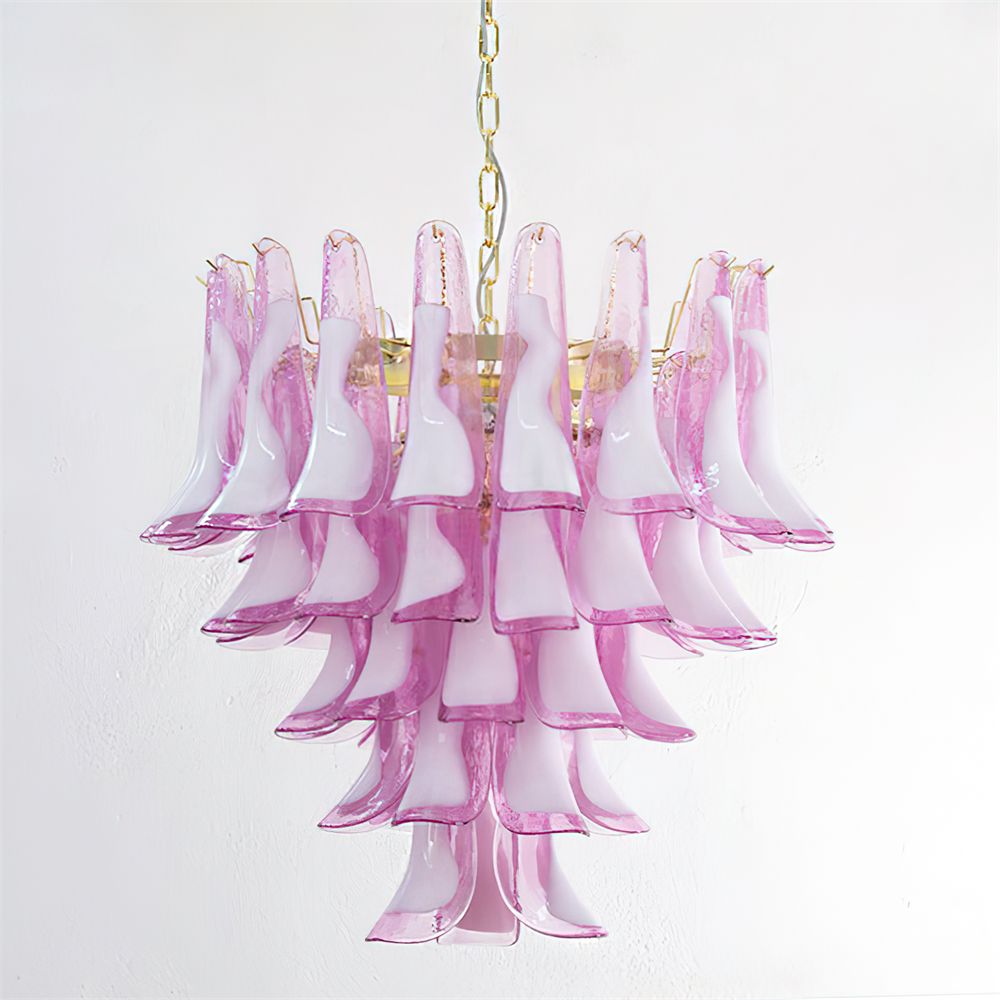 Barovier Lustre Cascade de Pétales en Verre Rose