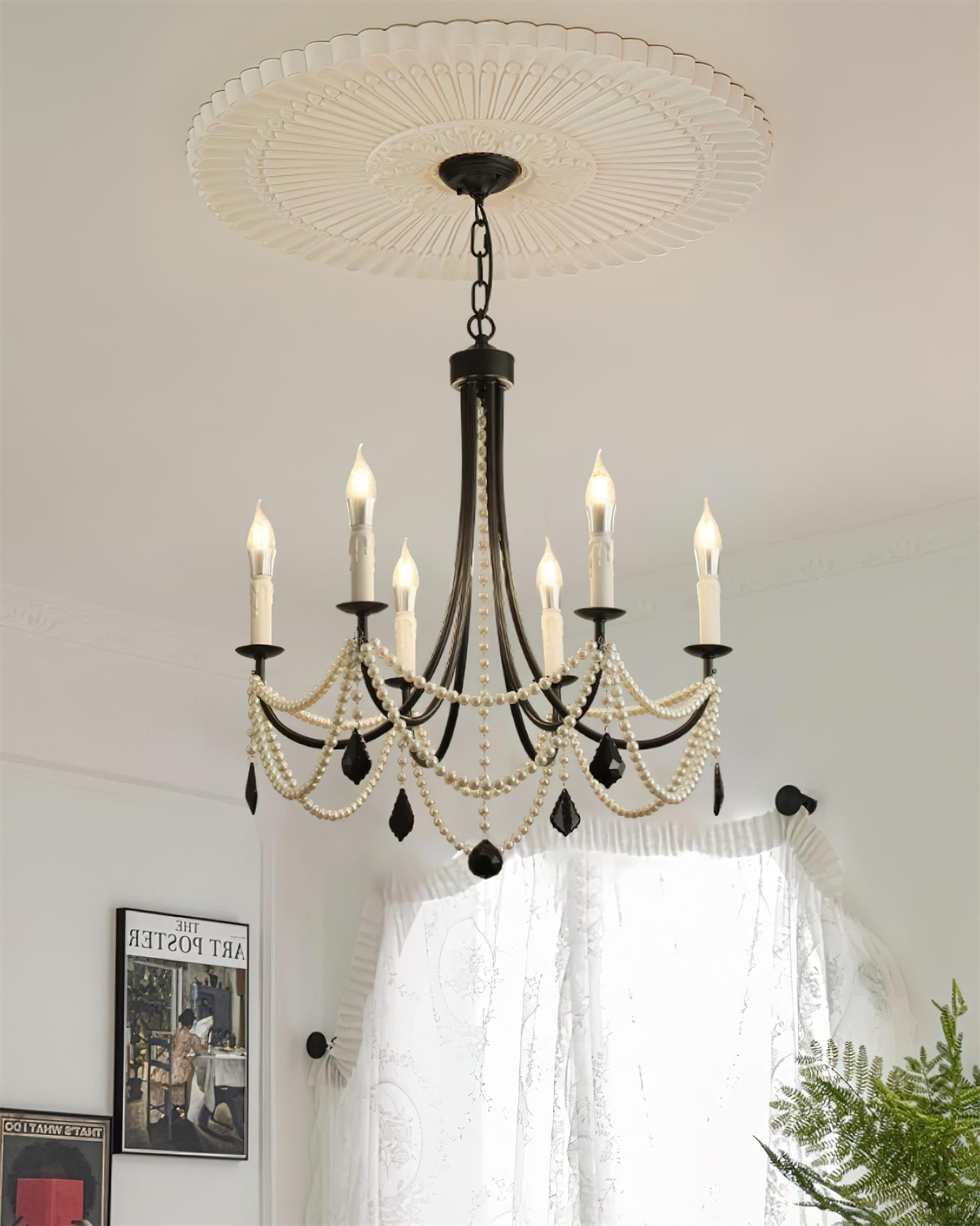 Rococo Lustre Style Bougie Cristal Noir Pendentif