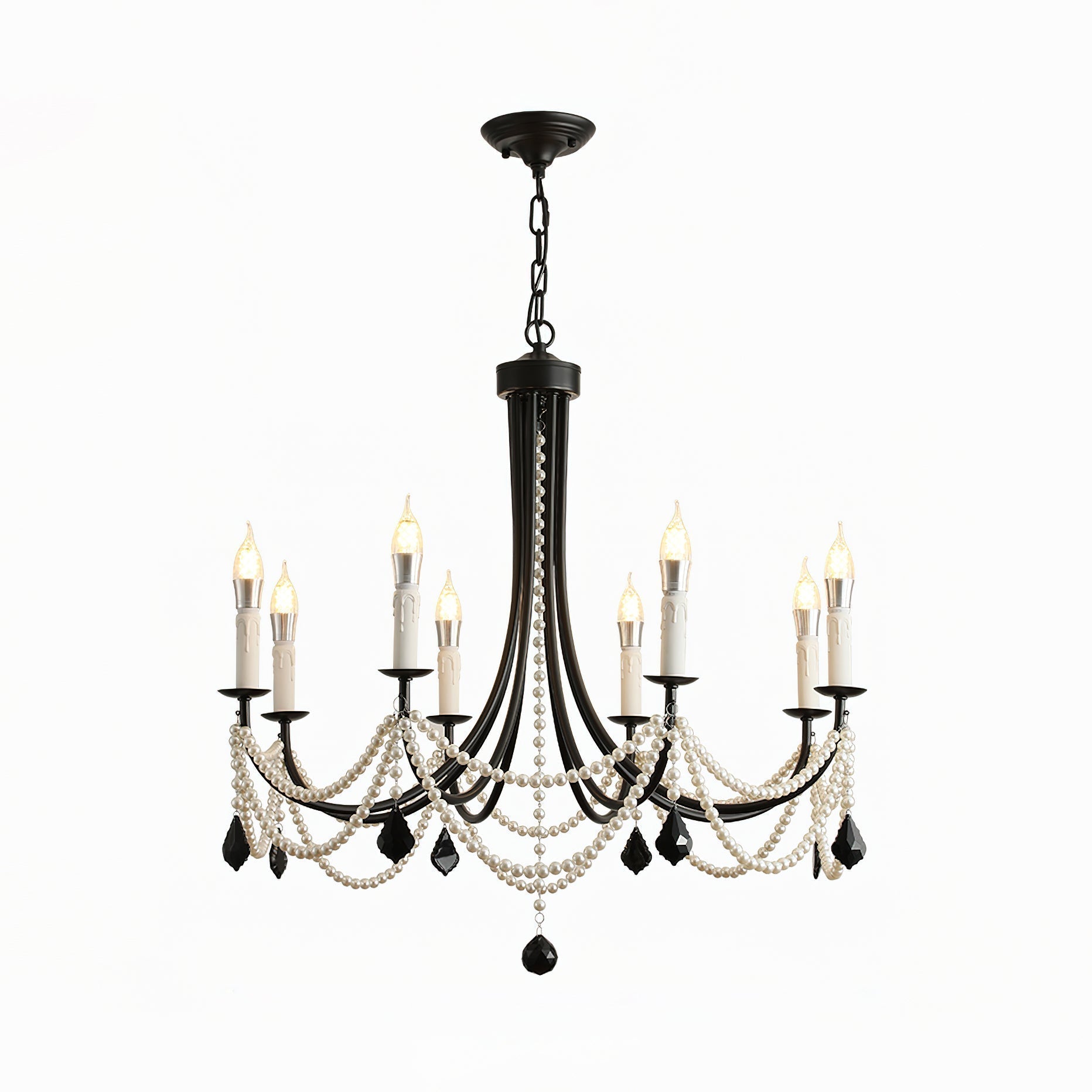 Rococo Lustre Style Bougie Cristal Noir Pendentif