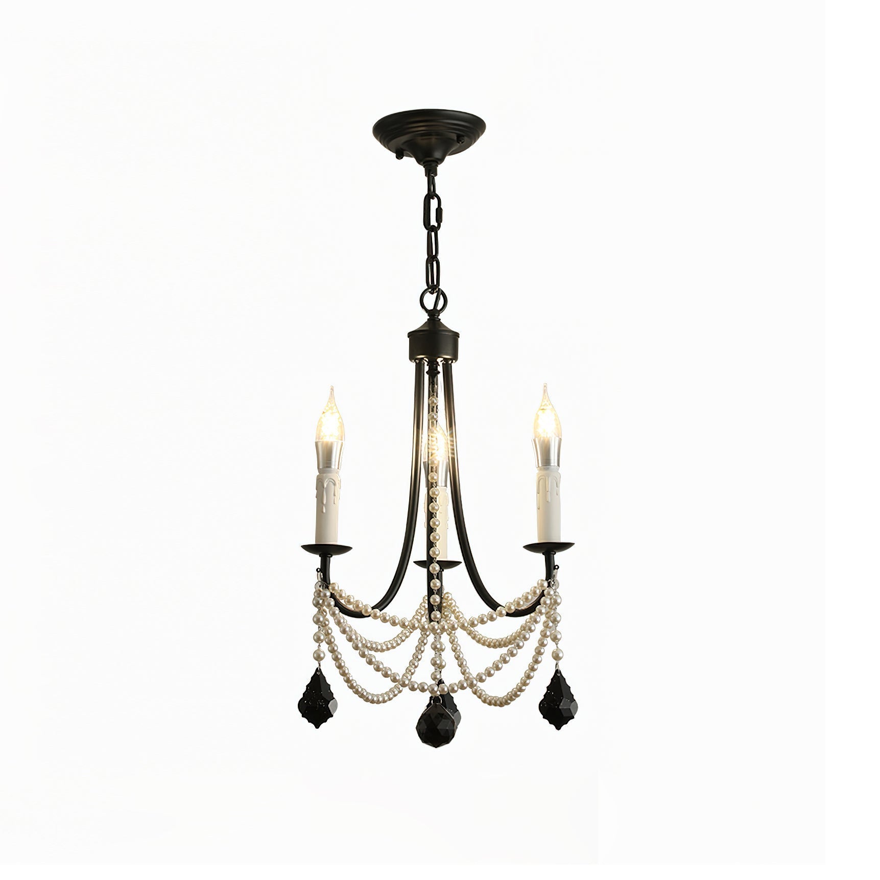 Rococo Lustre Style Bougie Cristal Noir Pendentif