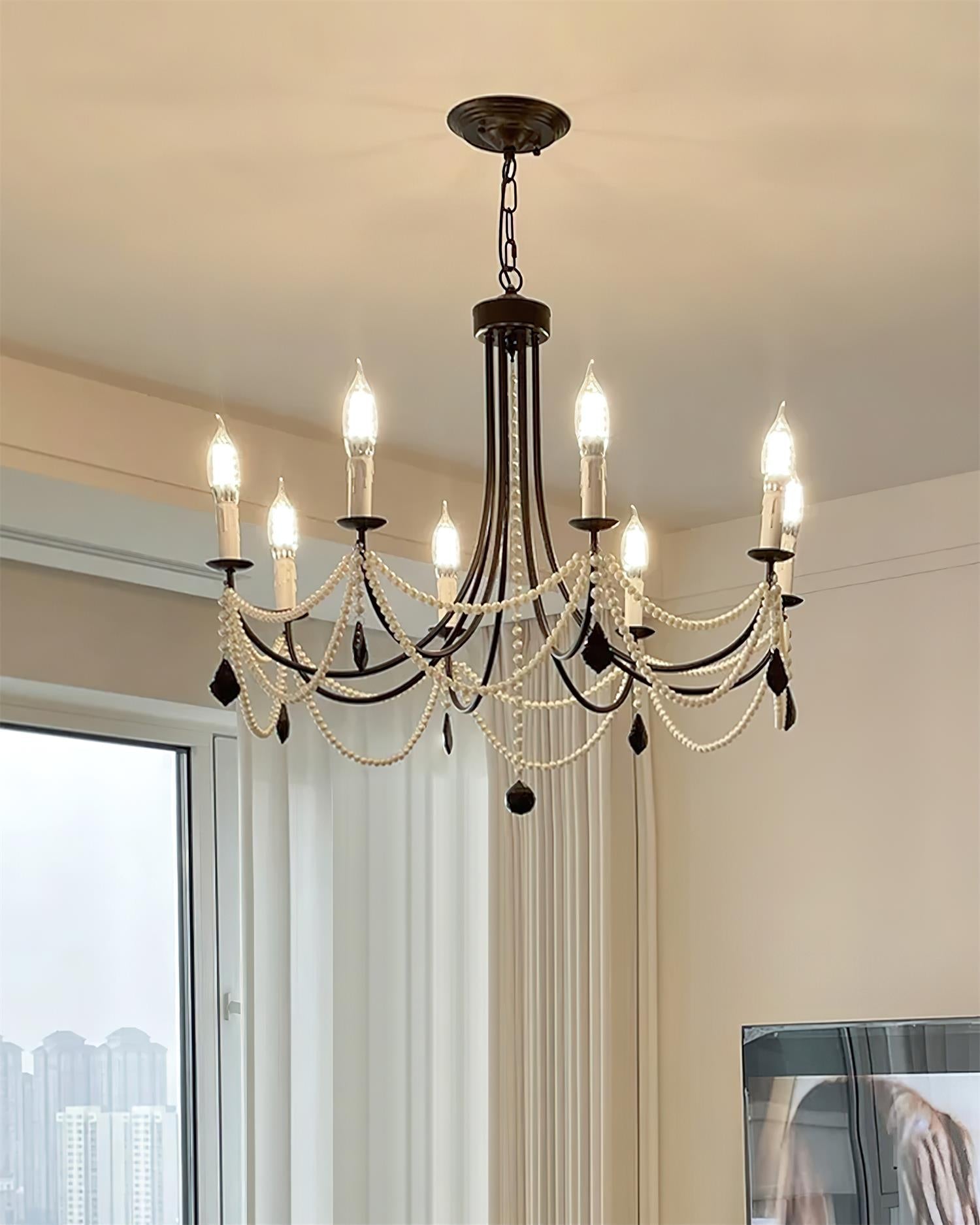Rococo Lustre Style Bougie Cristal Noir Pendentif