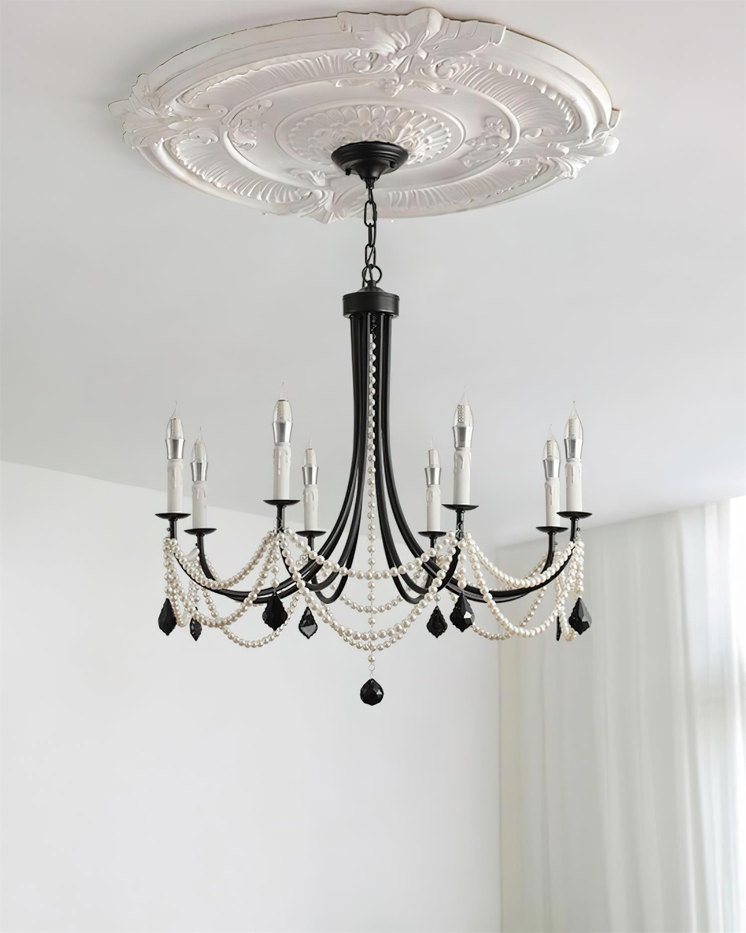 Rococo Lustre Style Bougie Cristal Noir Pendentif