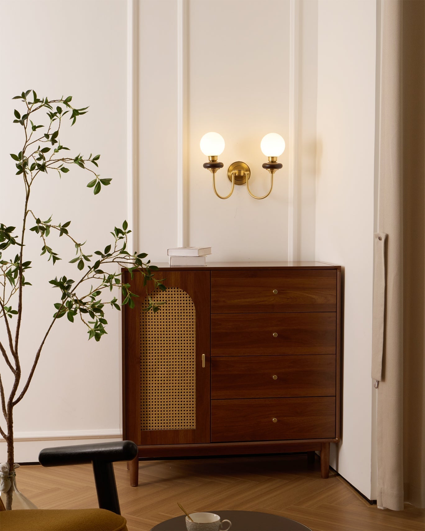 Perry Applique Murale Premium Noyer et Verre
