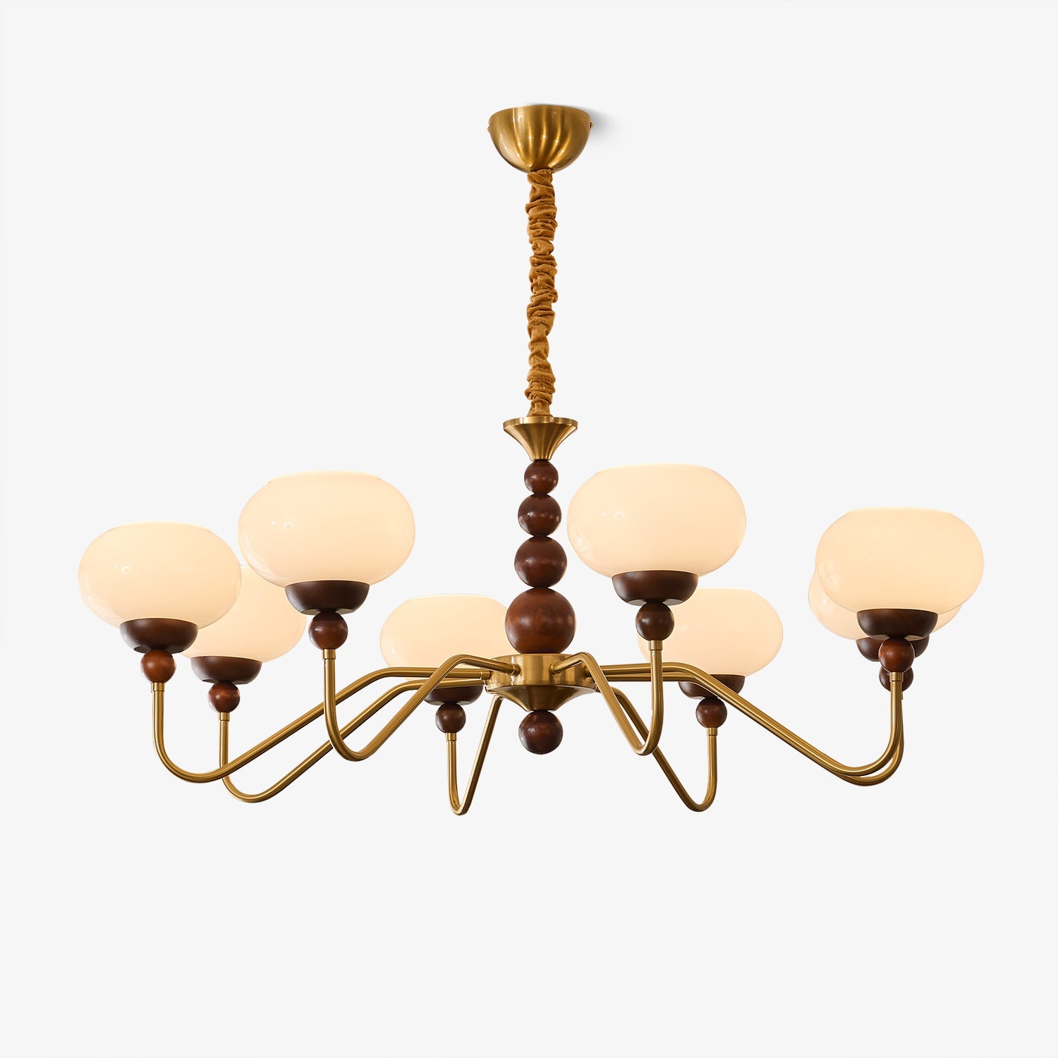 Lustra Lustre Verre Bois Laiton Moderne 6-Lumières