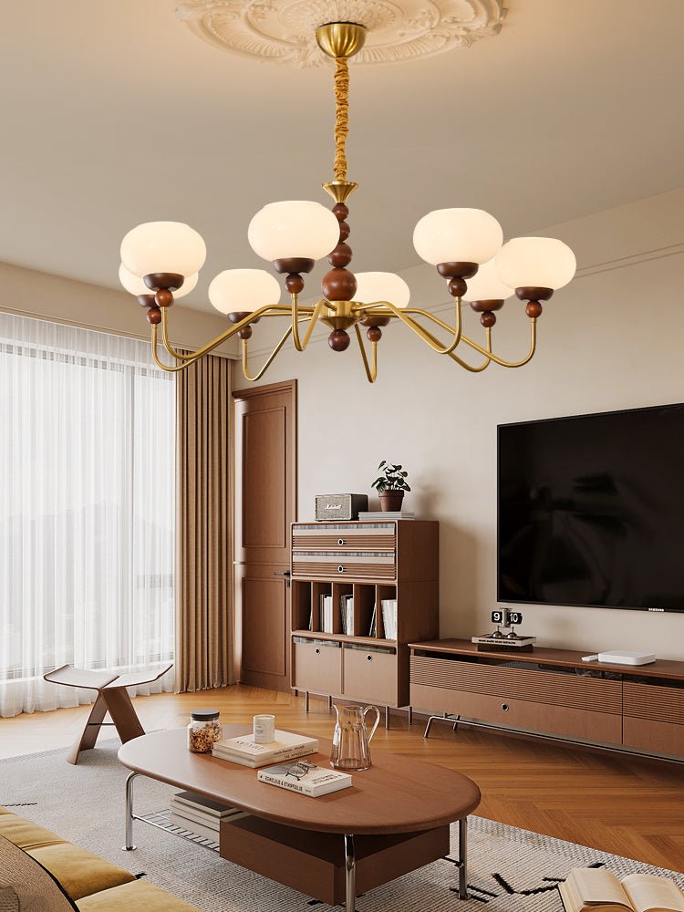 Lustra Lustre Verre Bois Laiton Moderne 6-Lumières