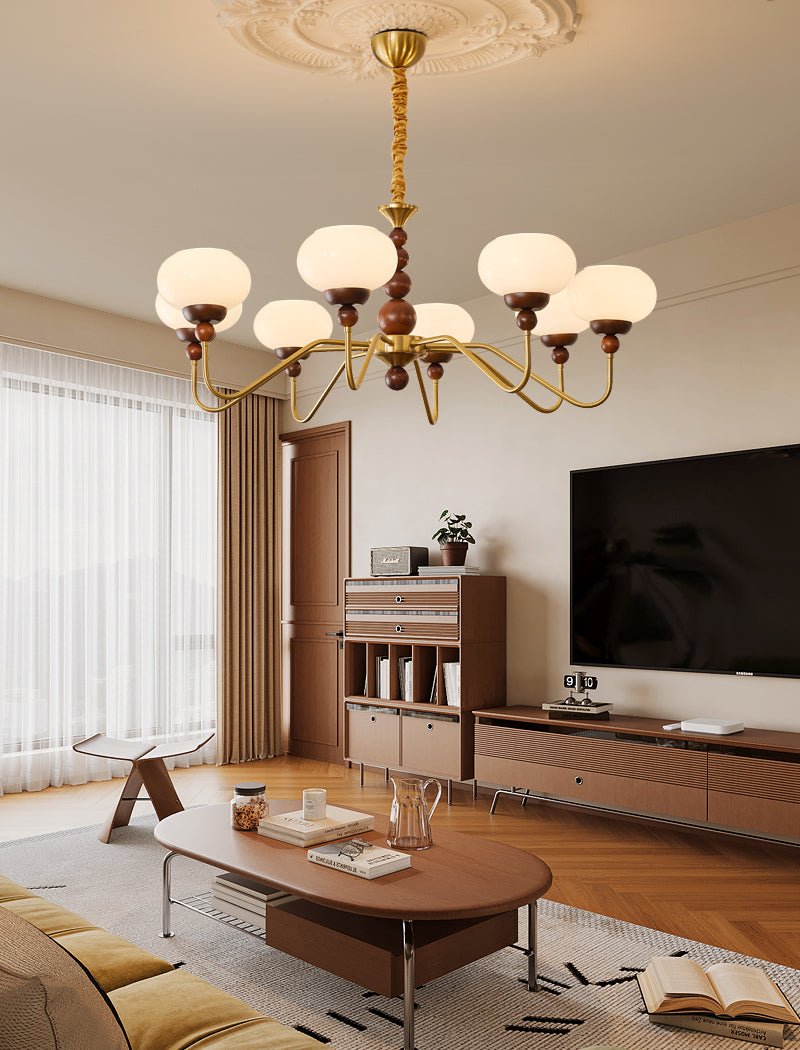 Lustra Lustre Verre Bois Laiton Moderne 6-Lumières