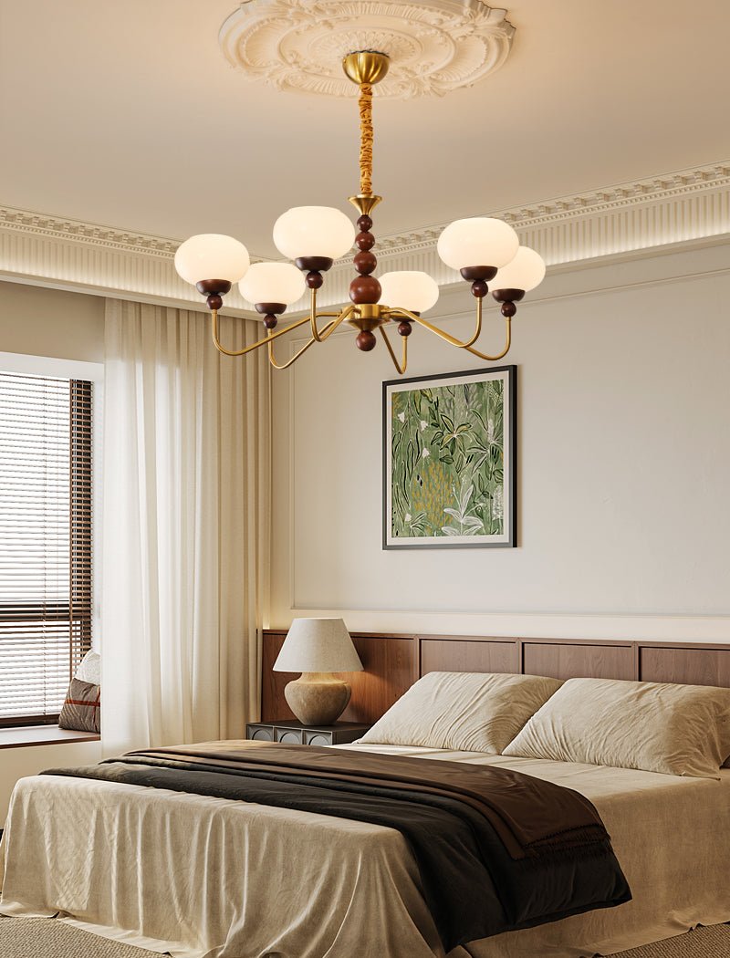 Lustra Lustre Verre Bois Laiton Moderne 6-Lumières