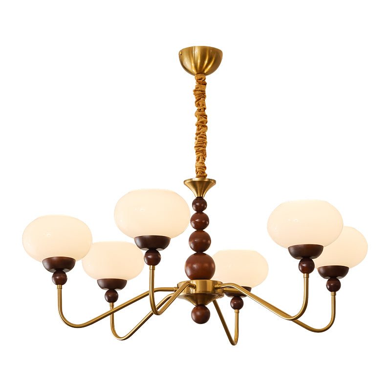 Lustra Lustre Verre Bois Laiton Moderne 6-Lumières