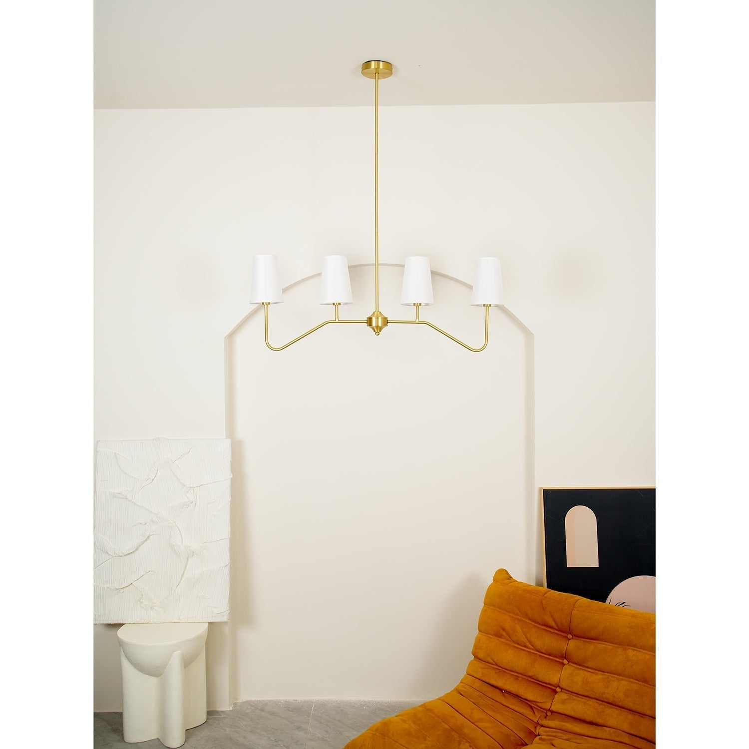 Lustra Lustre Laiton Courbé Beige Linéaire
