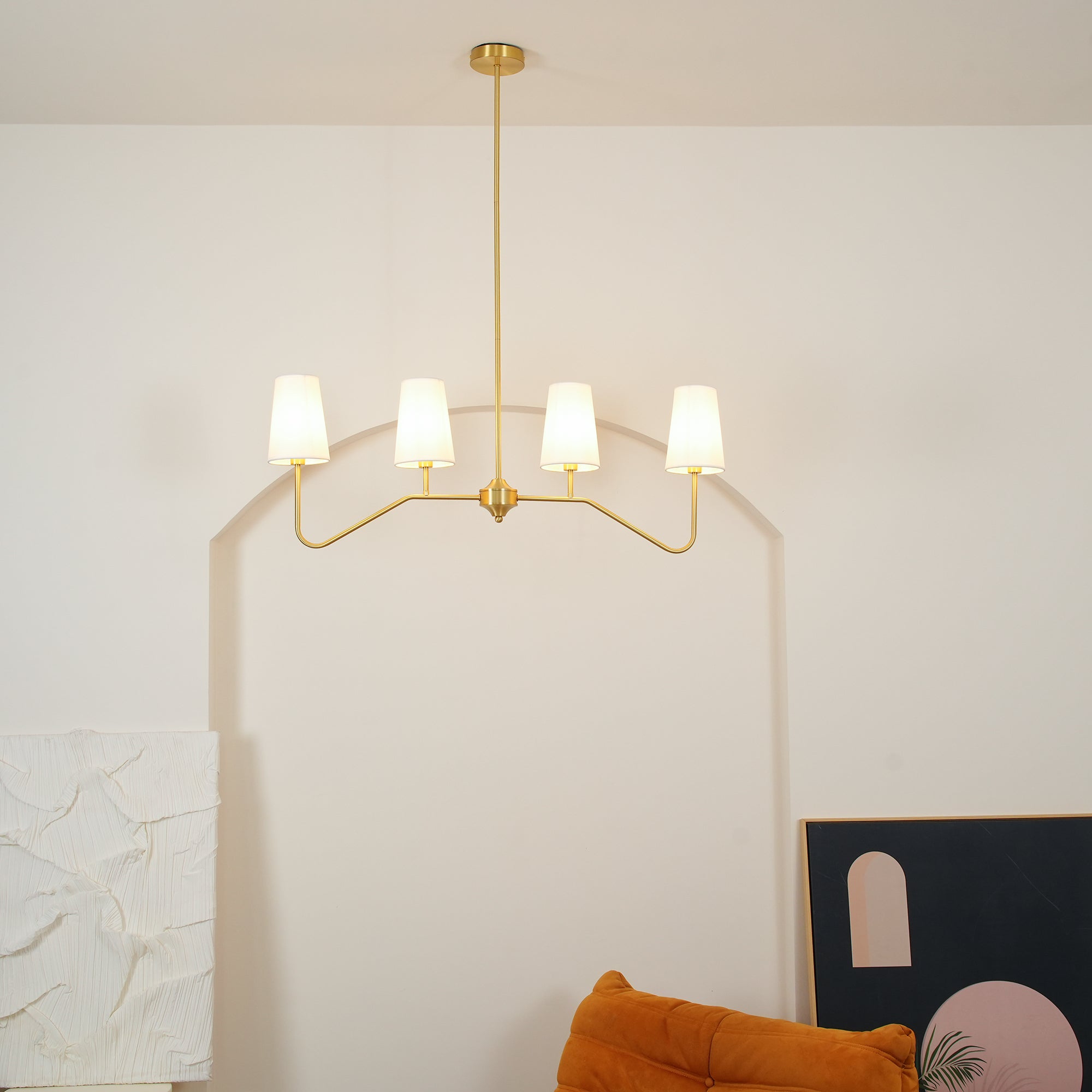 Lustra Lustre Laiton Courbé Beige Linéaire