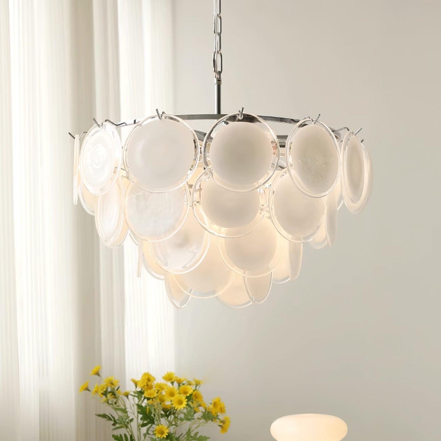 Lustre Esona à Disques en Verre Givré en Cascades