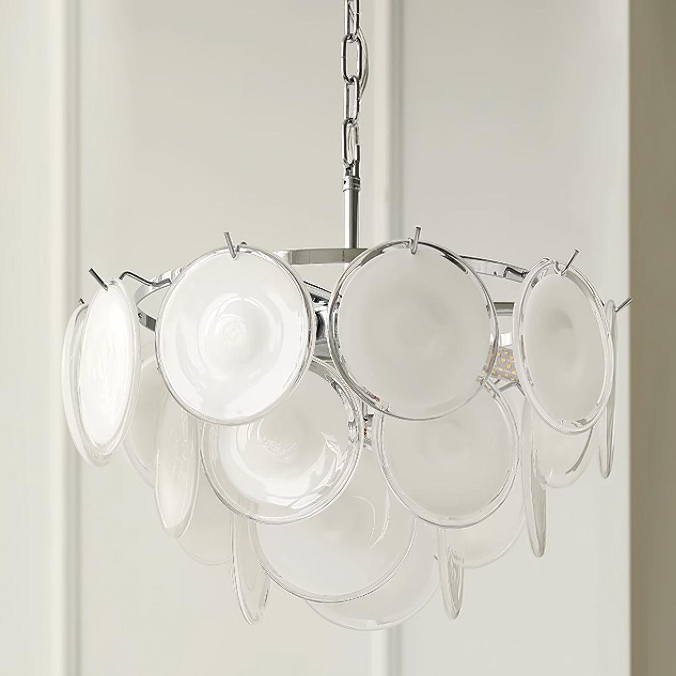 Lustre Esona à Disques en Verre Givré en Cascades