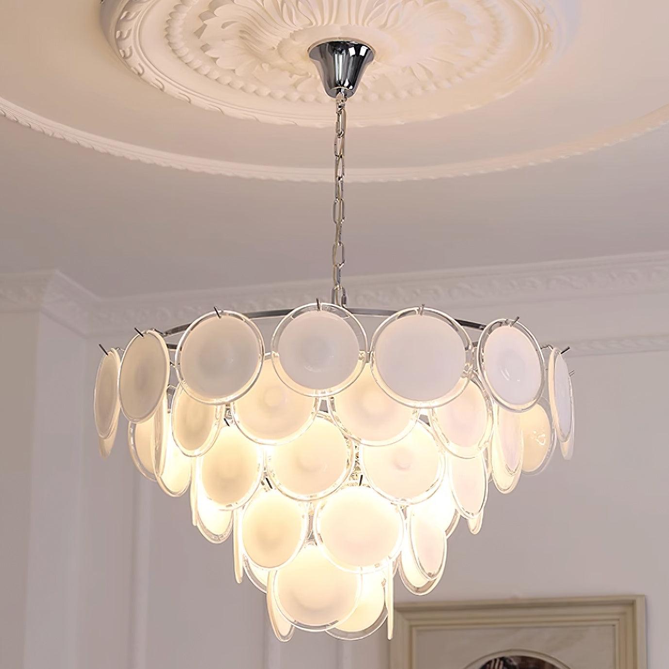 Lustre Esona à Disques en Verre Givré en Cascades