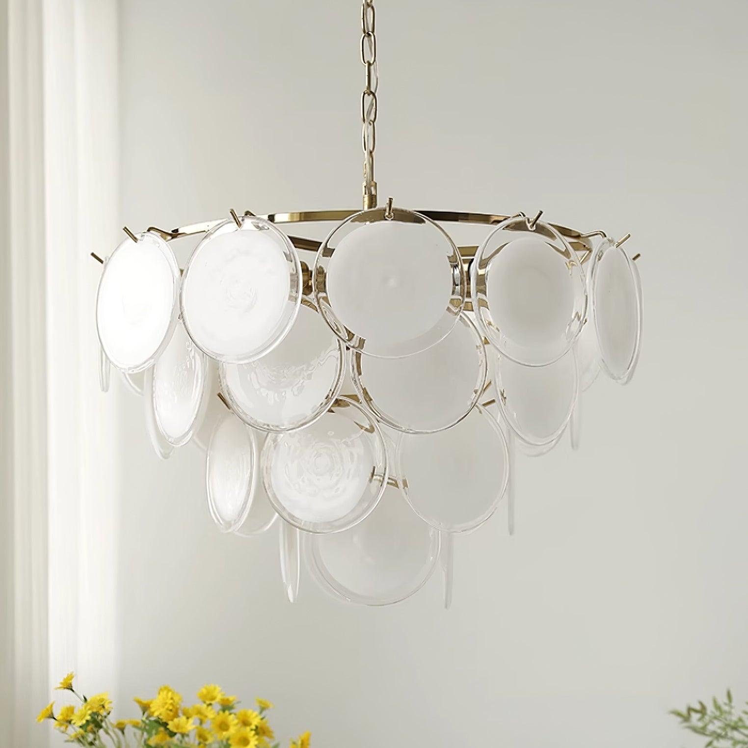 Lustre Esona à Disques en Verre Givré en Cascades