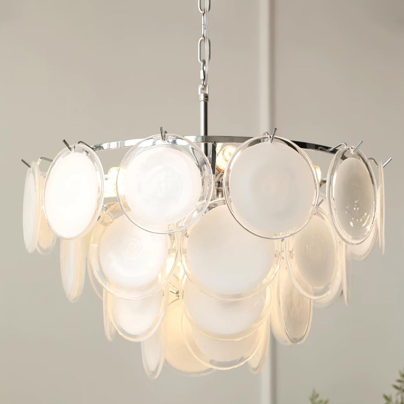 Lustre Esona à Disques en Verre Givré en Cascades