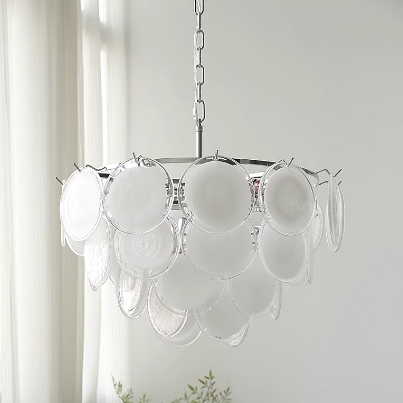 Lustre Esona à Disques en Verre Givré en Cascades
