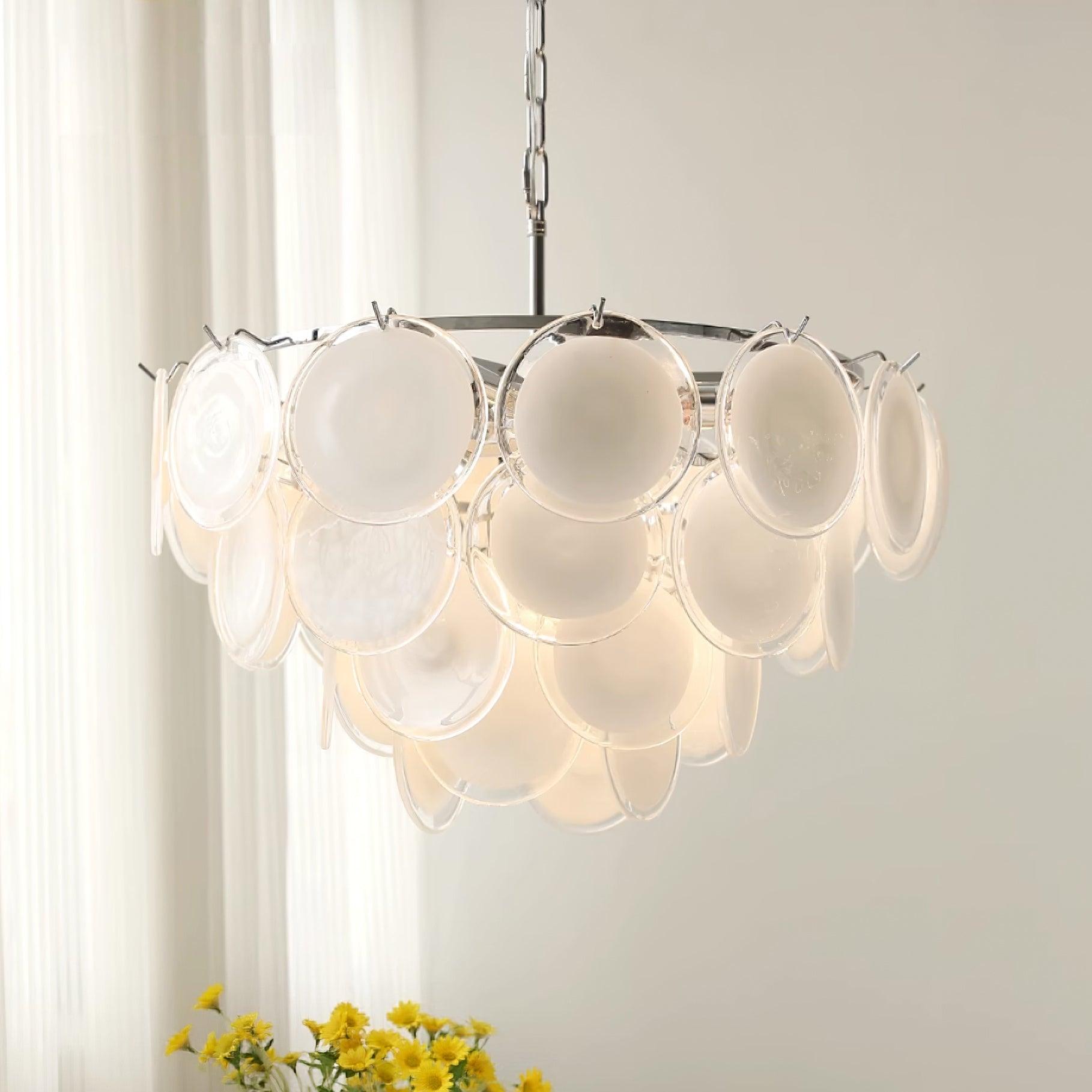 Lustre Esona à Disques en Verre Givré en Cascades