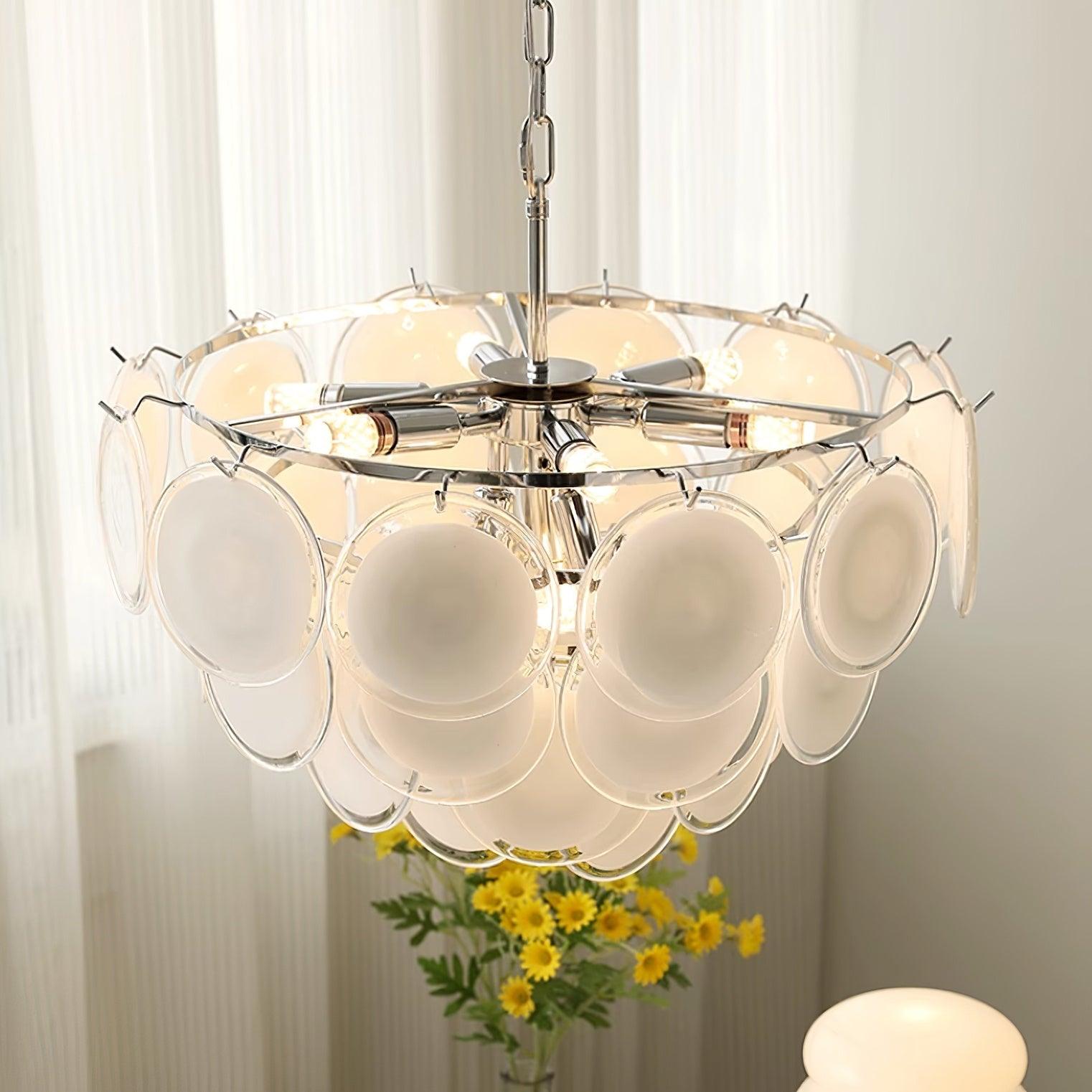 Lustre Esona à Disques en Verre Givré en Cascades